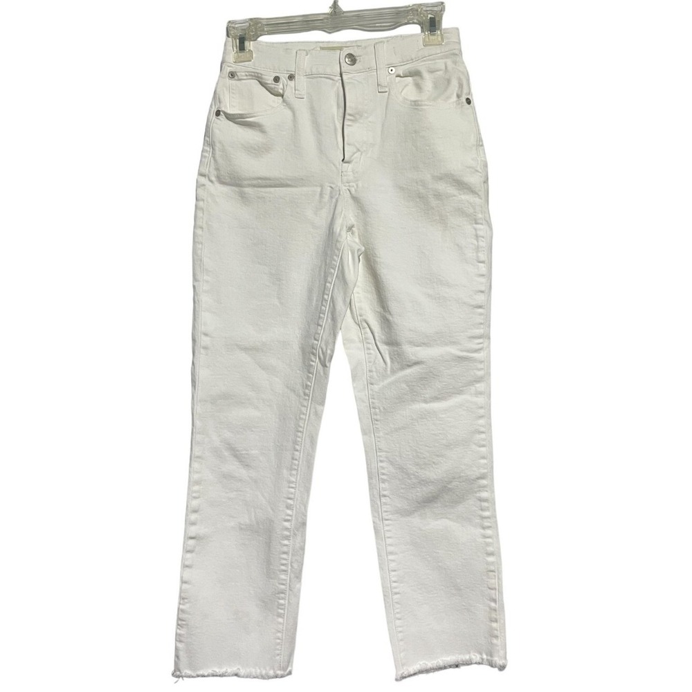 Madewell High-Rise Slim Crop Boyjean White Raw Hem Denim Jeans Size 24